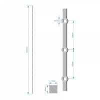 Tyč 2m, opískovaná, profil 16mm, rozteč 125mm, oko 16mm