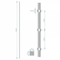 Tyč 2m, opískovaná, profil 14mm, rozteč 140mm, oko 14,5mm