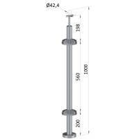 Nerezový sloup, vrchní kotvení, výplň: sklo, rohový: 90°