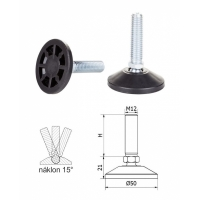 ø-50mm, M12x60mm, H-60mm, černá, kloubová plastová nivelační nožička, závitově-nastavitelná