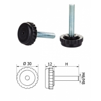 ø-30mm, M8x60mm, H-60mm, černá, bezkloubová plastová nivelační nožička, závitově-nastavitelná